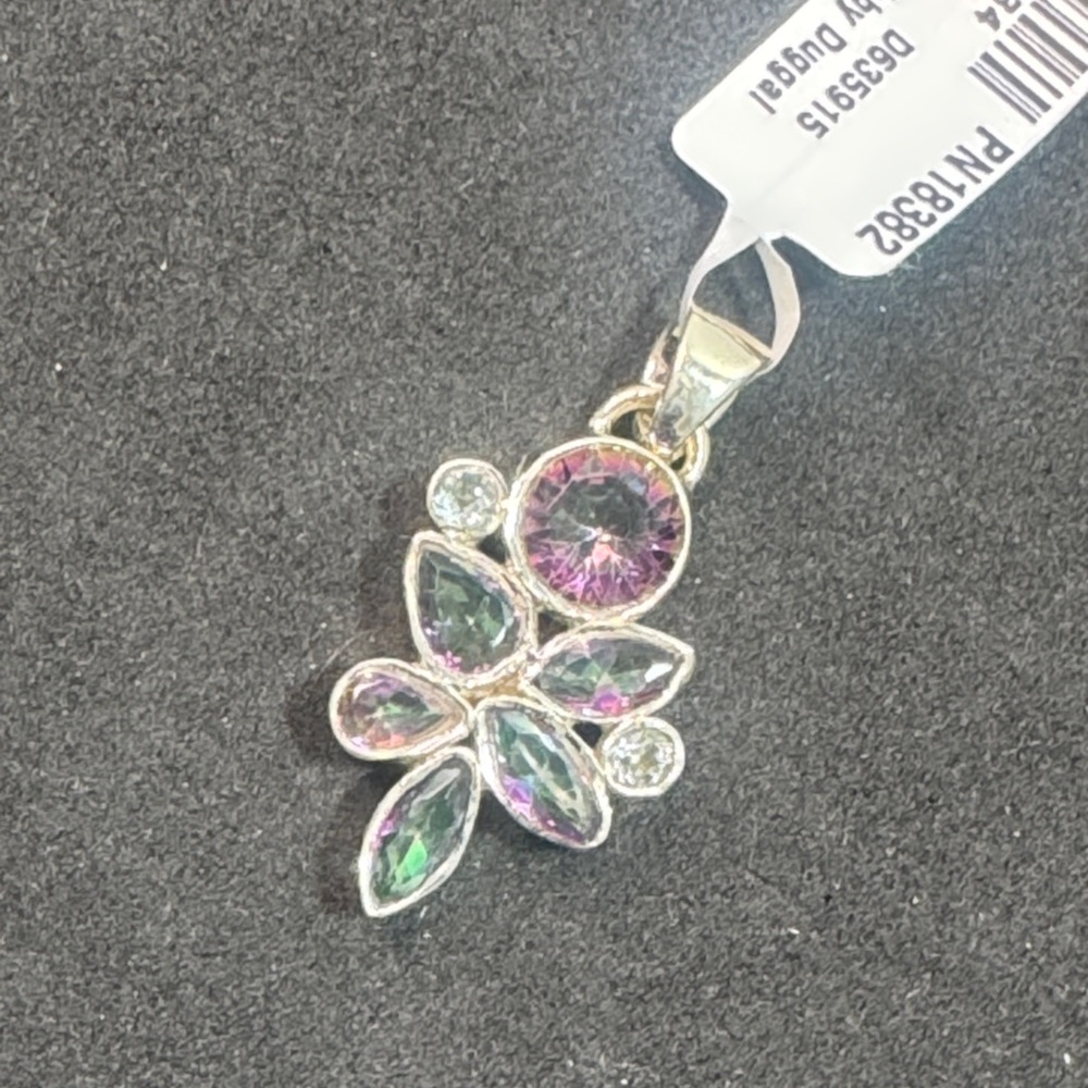 Sterling Silver Mystic Topaz Multi-Color Floral Pendant